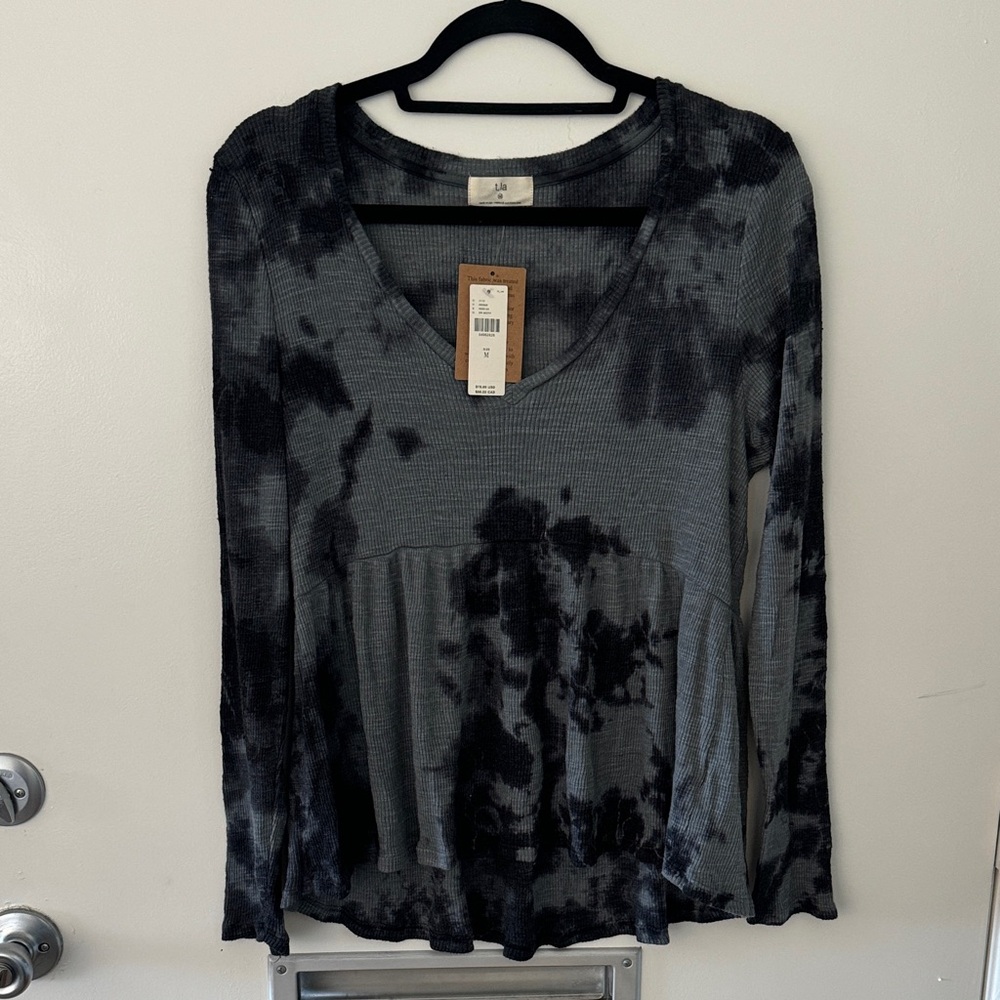 Women's Black Tie-Dye Long Sleeve Top